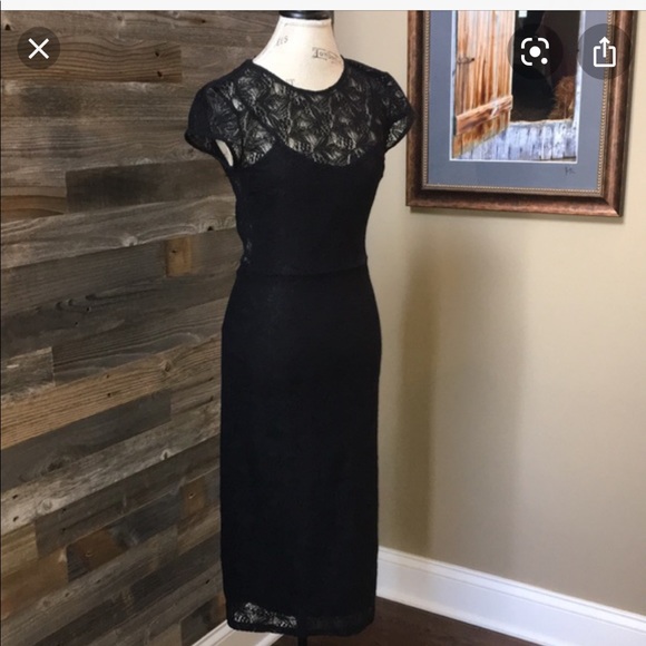 Zara Black Midi Cap Sleeve Lace Dress - Picture 2 of 8